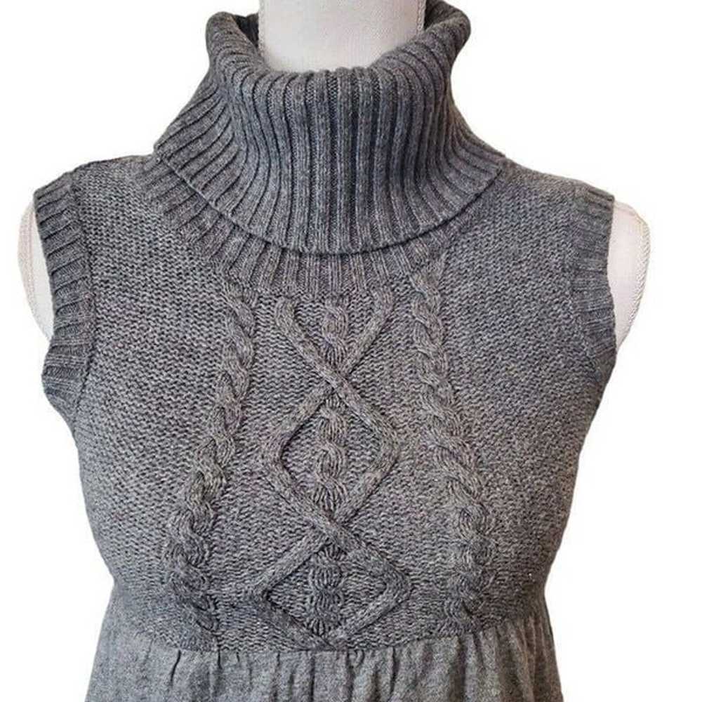 Y2K Turtleneck Babydoll Sweater Dress Gray Cable … - image 2