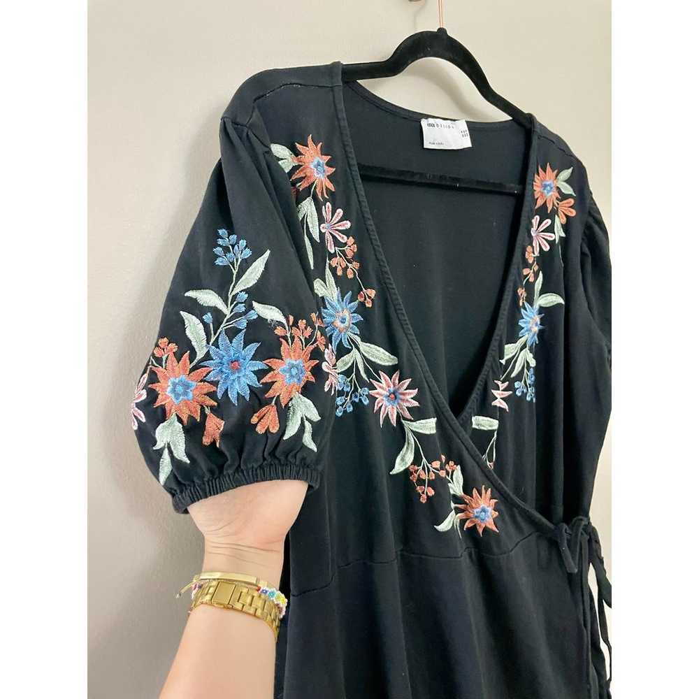 ASOS Black Embroidered 100% Cotton Mini Wrap Dres… - image 2