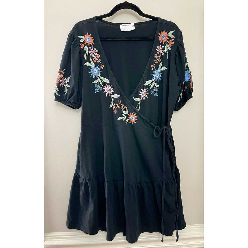 ASOS Black Embroidered 100% Cotton Mini Wrap Dres… - image 3