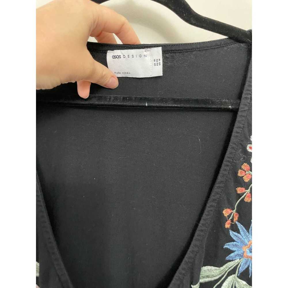 ASOS Black Embroidered 100% Cotton Mini Wrap Dres… - image 5