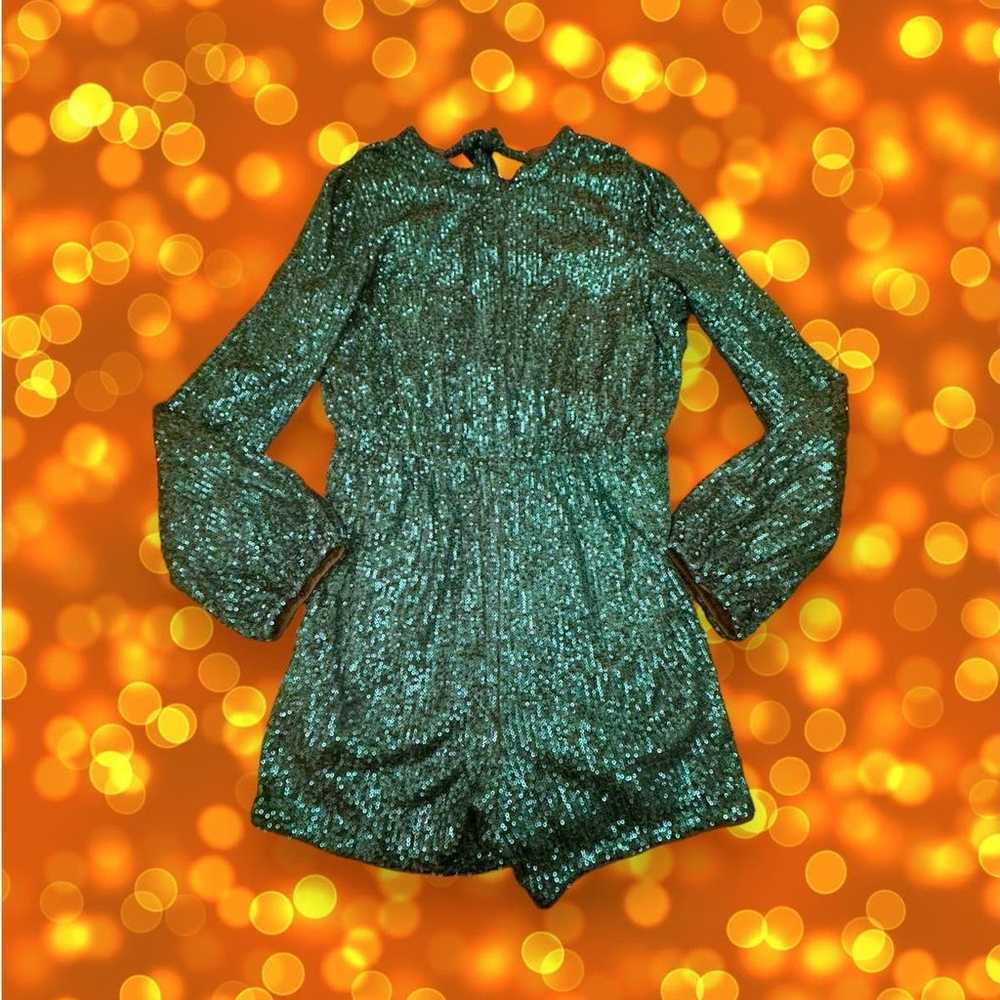 Lulus Forest Green Sequin Long Sleeve Party Rompe… - image 1