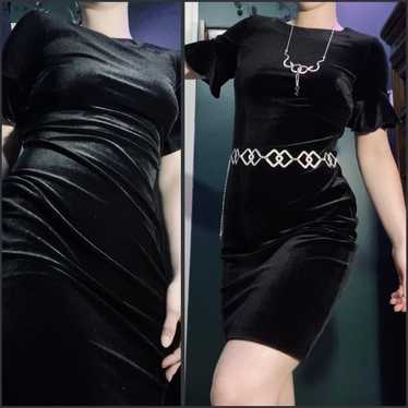 Velvet Ruffle Sleeve Mini Bodycon Dress - image 1