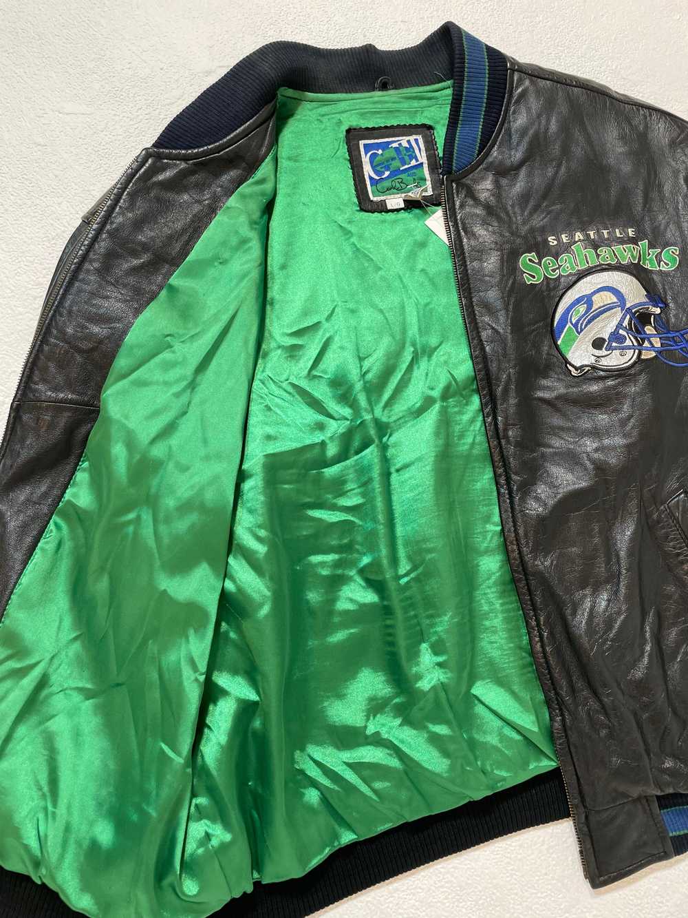 Vintage Seattle Seahawks Leather Jacket Sz. L - image 6