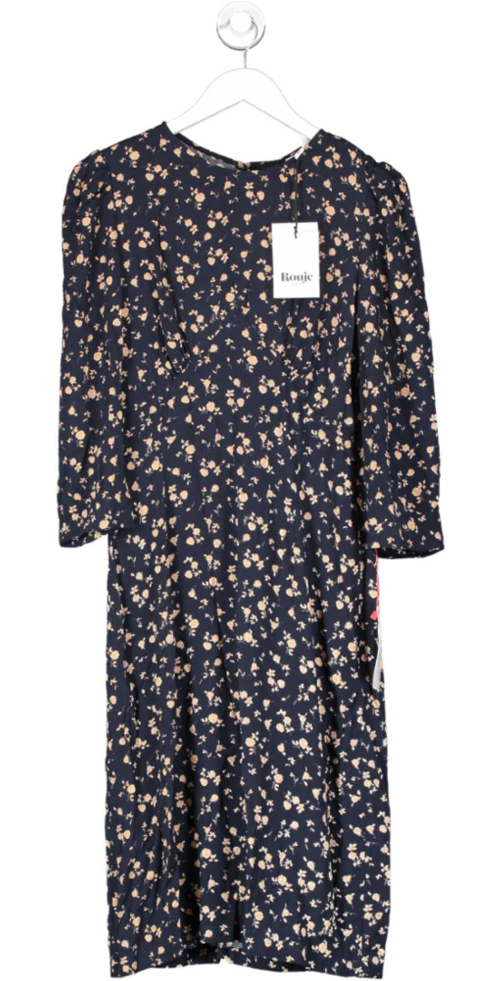 Rouje Navy Blue Floral Print Midi Dress UK 12 - image 1