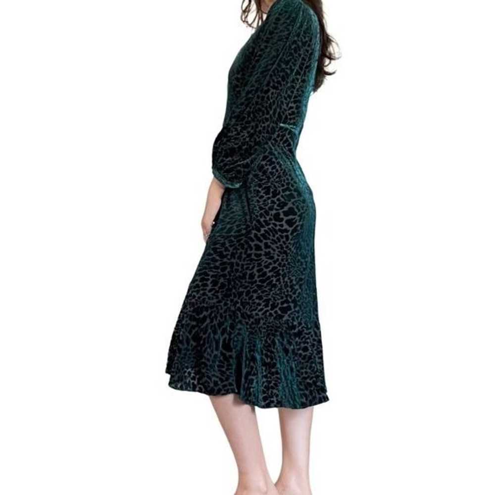 Calvin Klein Dark Green Velour Faux Wrap Dress Mi… - image 2