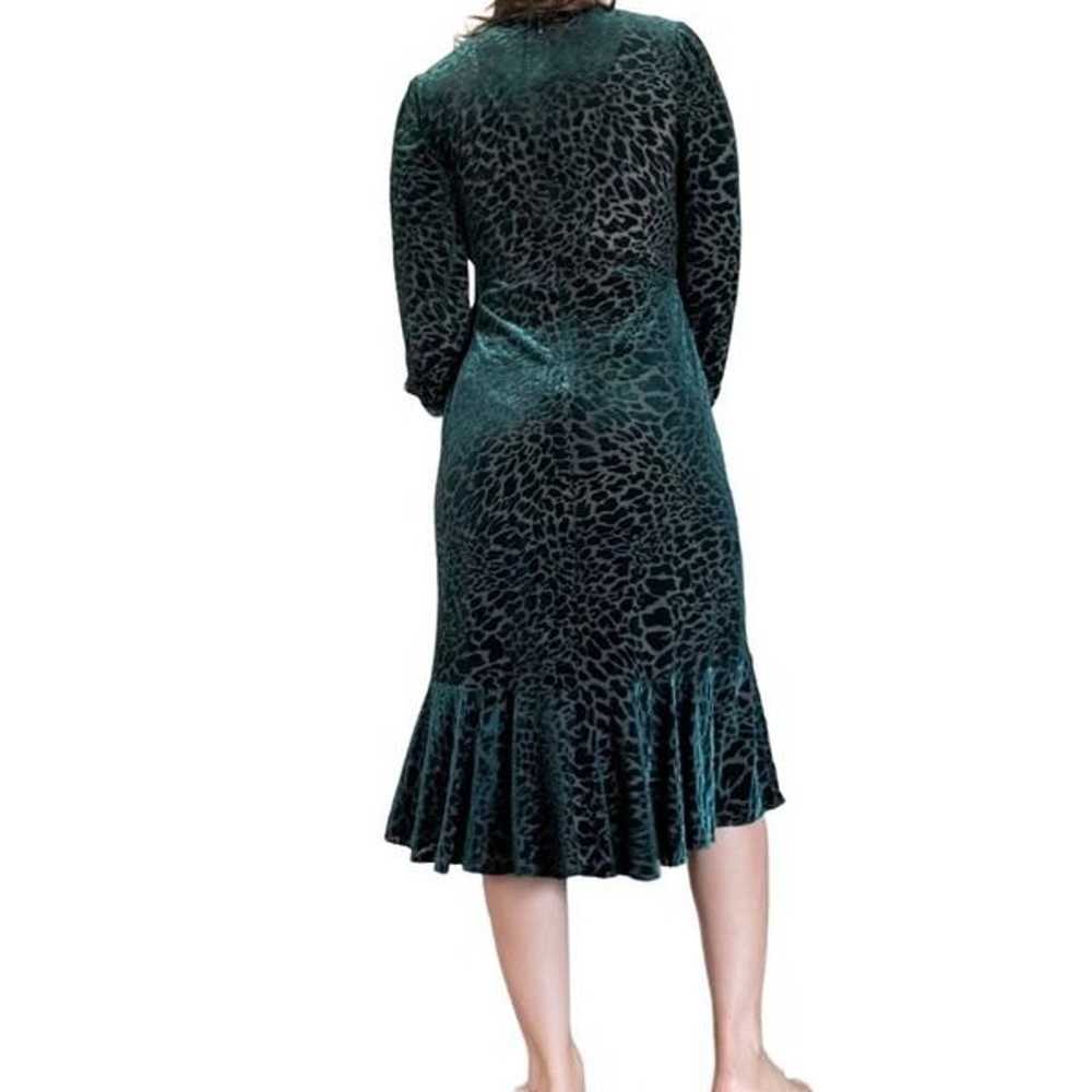 Calvin Klein Dark Green Velour Faux Wrap Dress Mi… - image 3