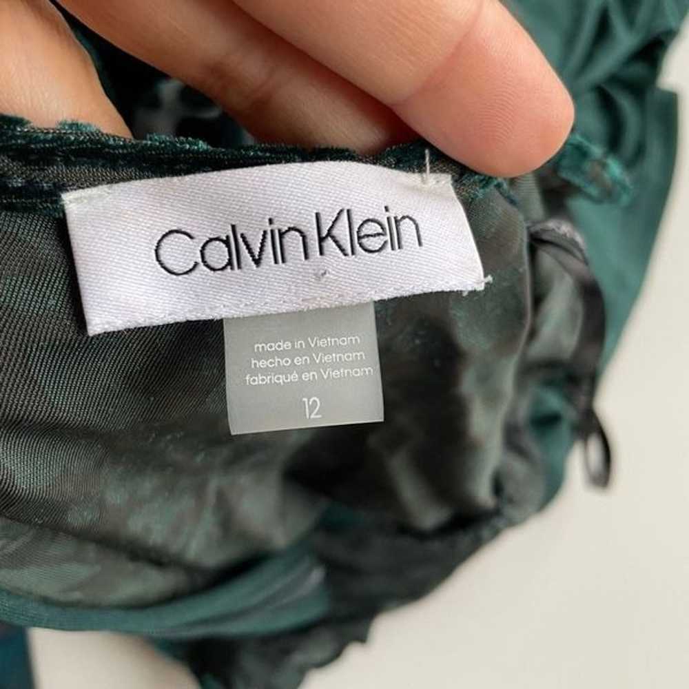 Calvin Klein Dark Green Velour Faux Wrap Dress Mi… - image 7