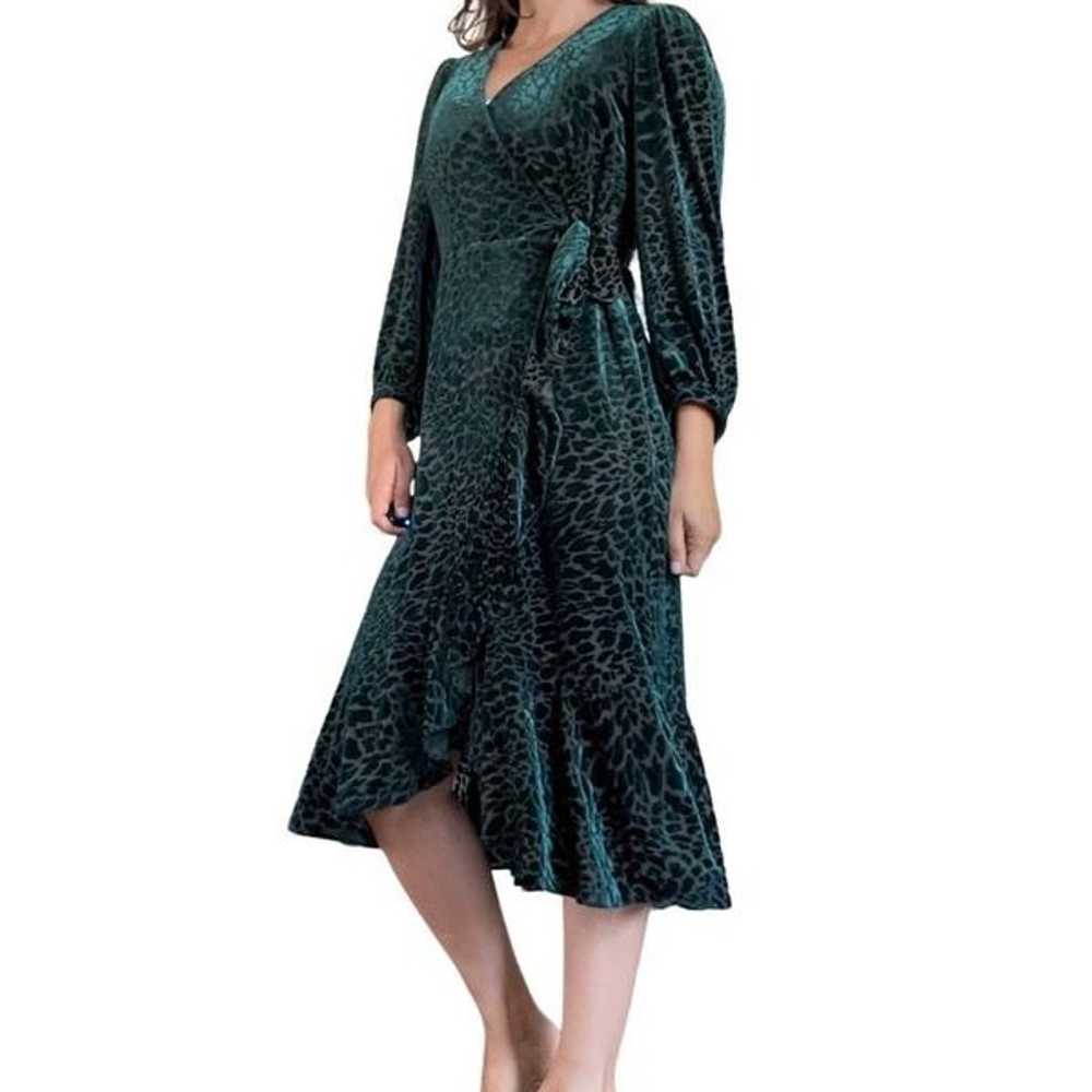 Calvin Klein Dark Green Velour Faux Wrap Dress Mi… - image 9