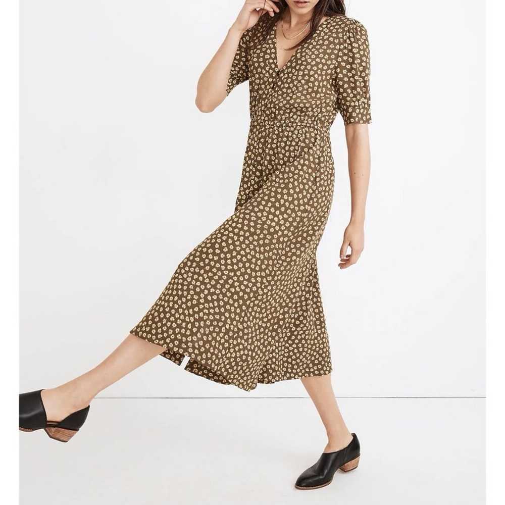 Madewell Olive Green Floral Button-Cuff Midi Dres… - image 12