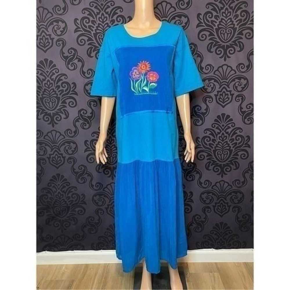 Johnny Was T Shirt Dress Blue Embroidered Butterf… - image 3