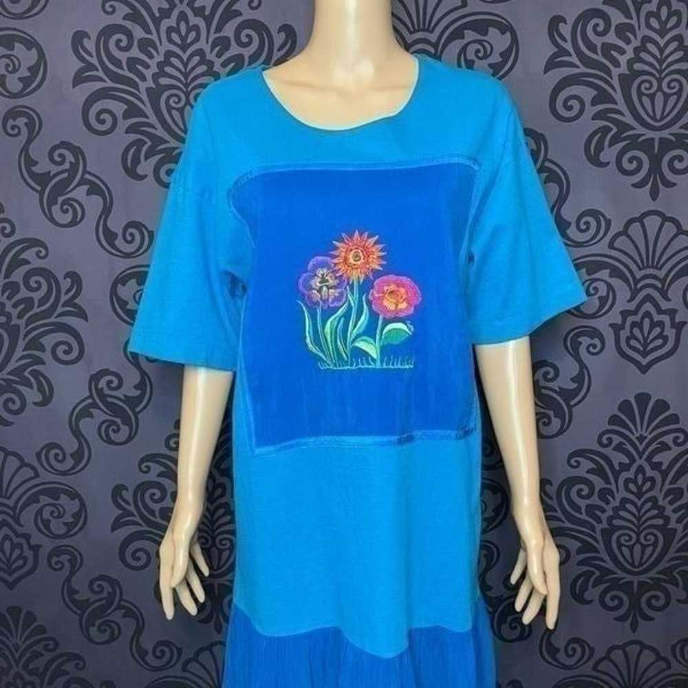 Johnny Was T Shirt Dress Blue Embroidered Butterf… - image 4
