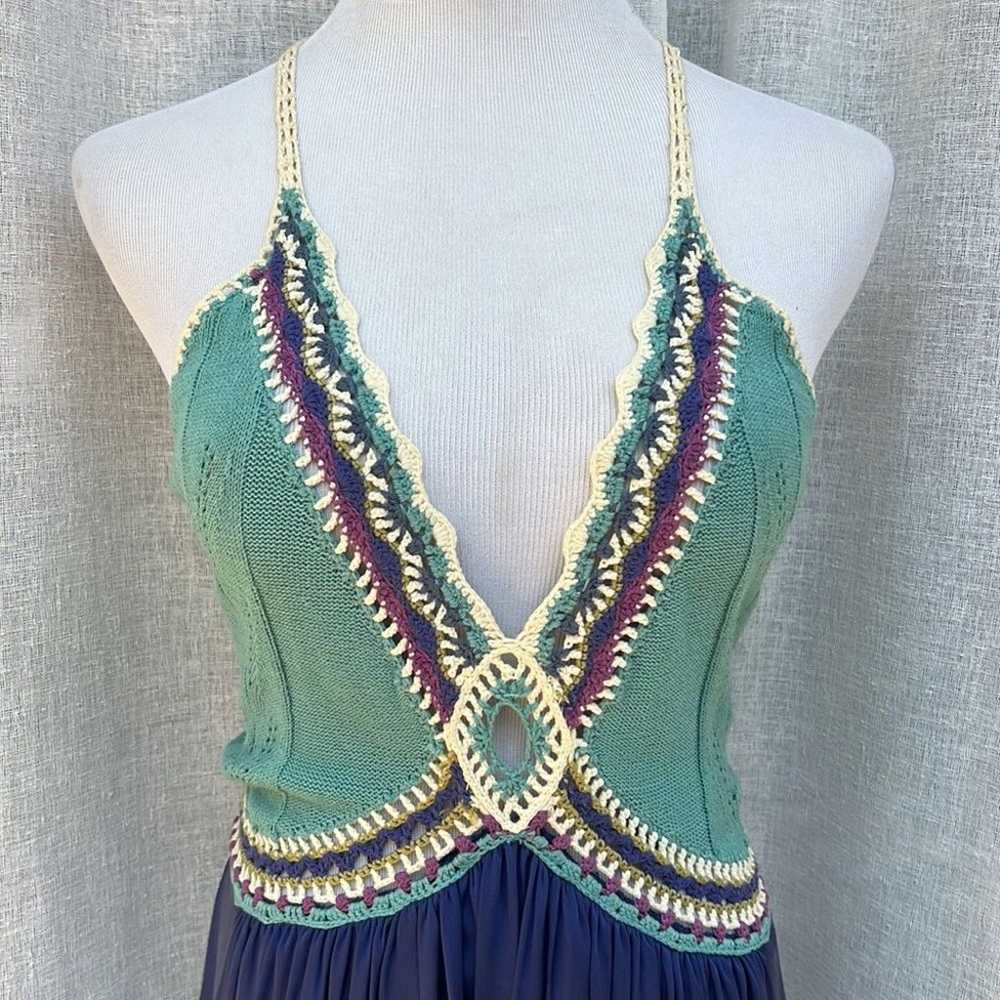 Nicole Miller Summer crochet blue turquoise dress - image 3