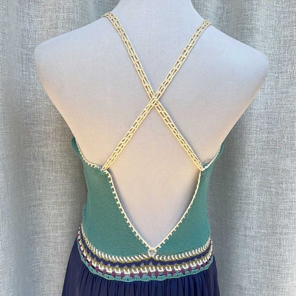 Nicole Miller Summer crochet blue turquoise dress - image 8