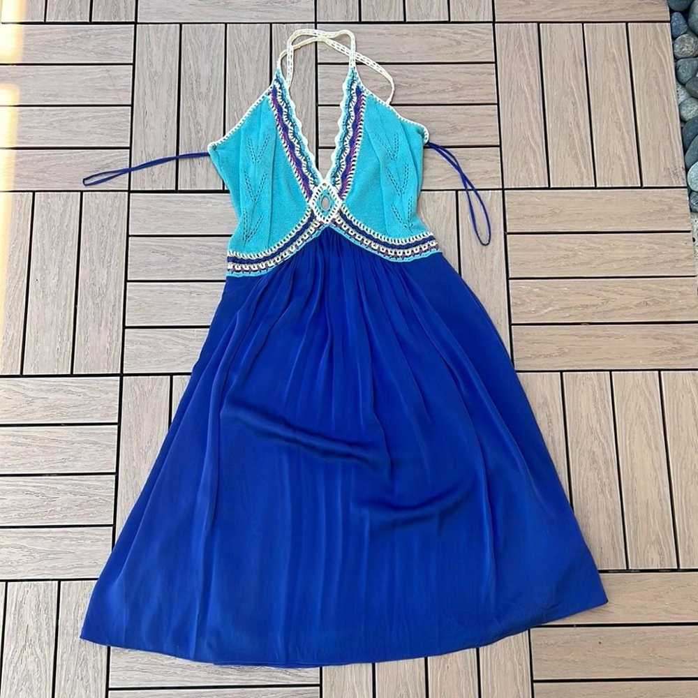 Nicole Miller Summer crochet blue turquoise dress - image 9