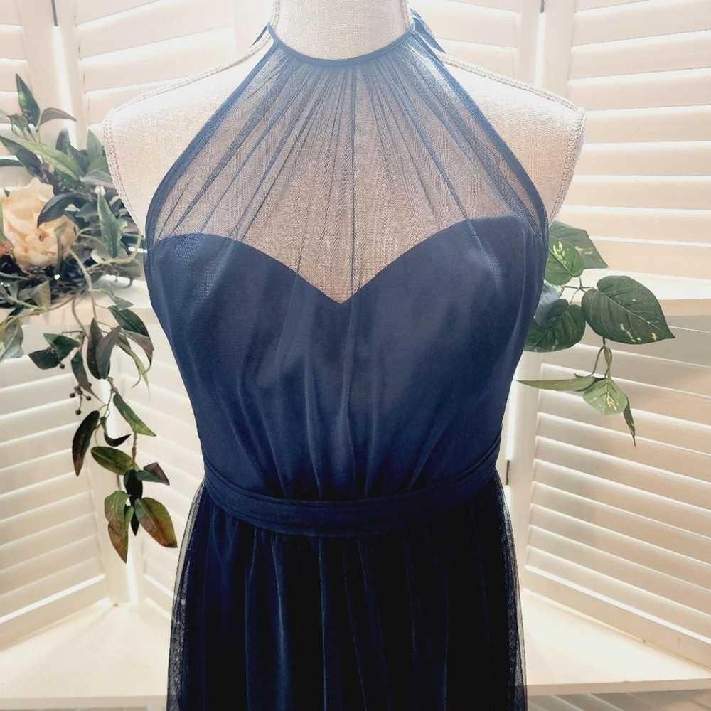 AMSALE MESH NAVY FLOWY FORMAL GOWN SIZE 8 - image 5