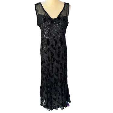 Komarov Long Black Slip Dress Burnout Velvet Size 