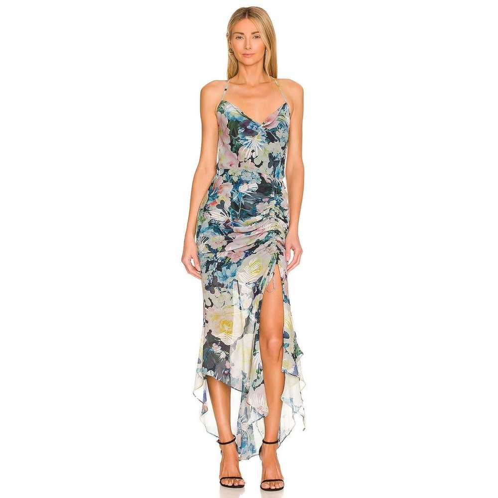 SAU LEE Frieda Floral Print Dress Ruched Side Cri… - image 1