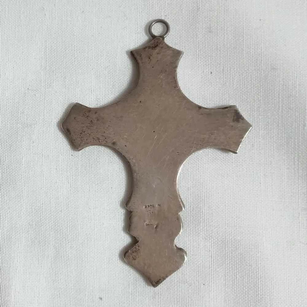 Sterling silver cross pendant heavily chased flor… - image 3