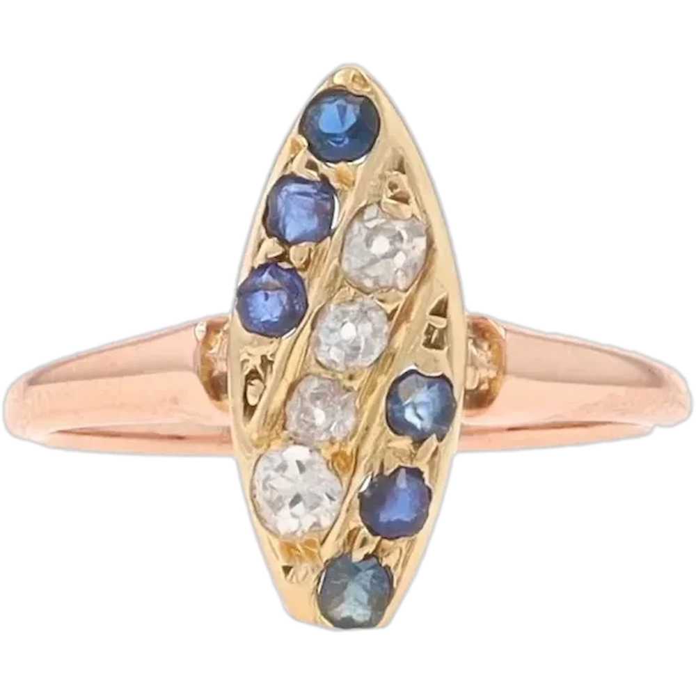 Rose Gold Diamond Sapphire Edwardian Cluster Ring… - image 1