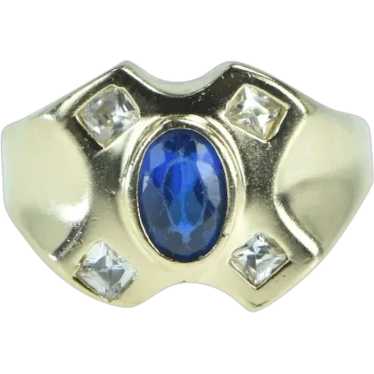 14K Oval Sapphire Diamond Curved X Statement Ring 