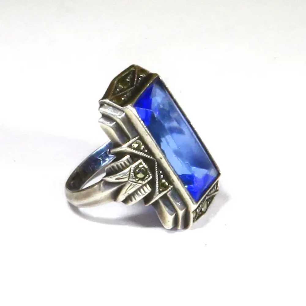 Art Deco Sterling Silver and faux Sapphire Ring –… - image 3