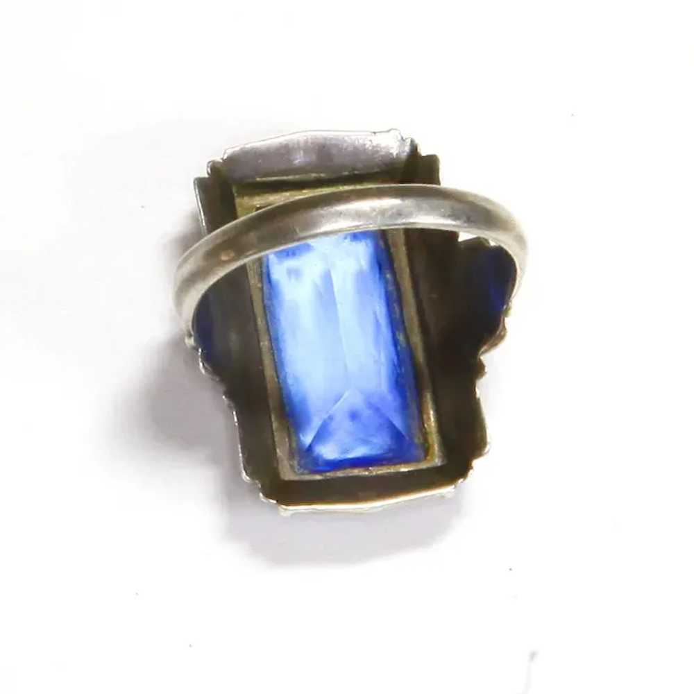 Art Deco Sterling Silver and faux Sapphire Ring –… - image 4