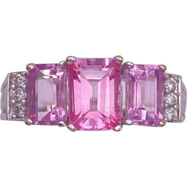 Diamond and Lab Pink Sapphire Estate Ring 2.84 Ca… - image 1