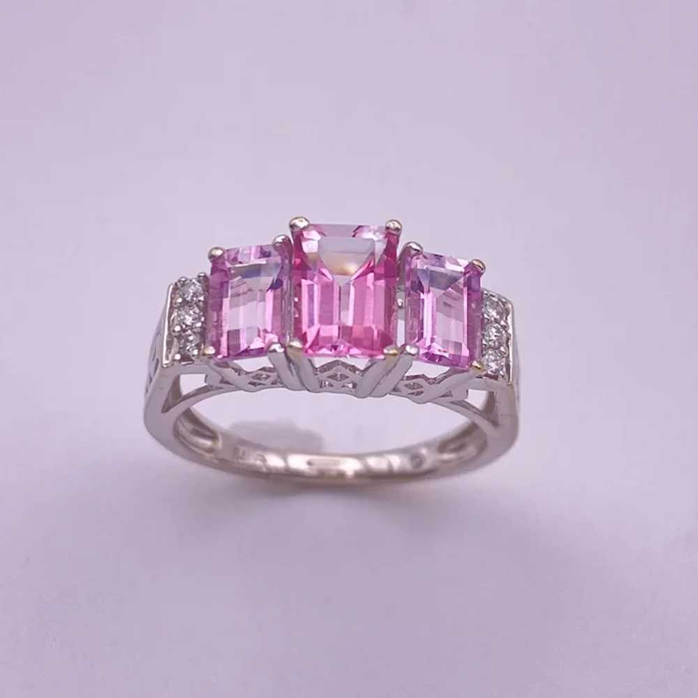 Diamond and Lab Pink Sapphire Estate Ring 2.84 Ca… - image 2