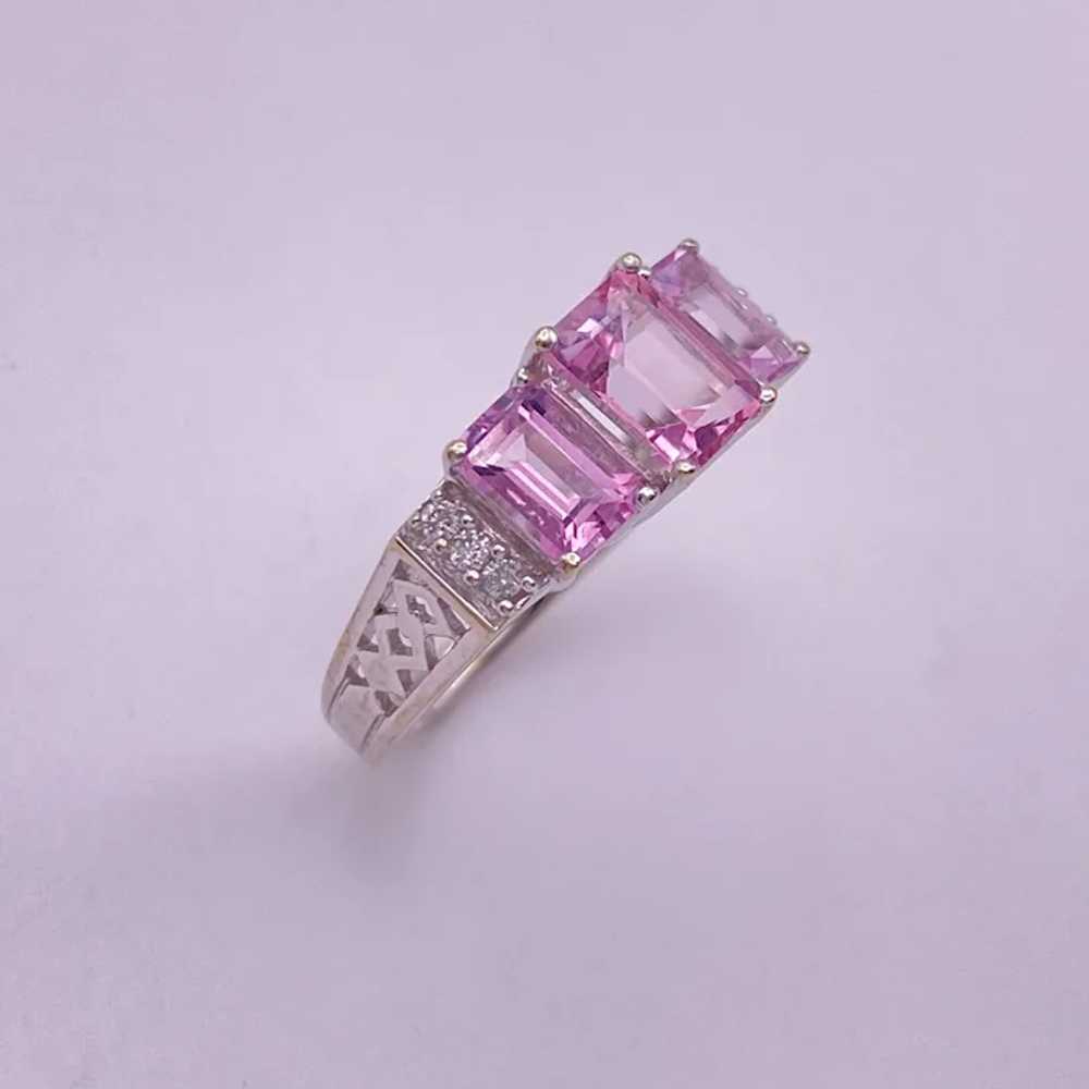 Diamond and Lab Pink Sapphire Estate Ring 2.84 Ca… - image 3