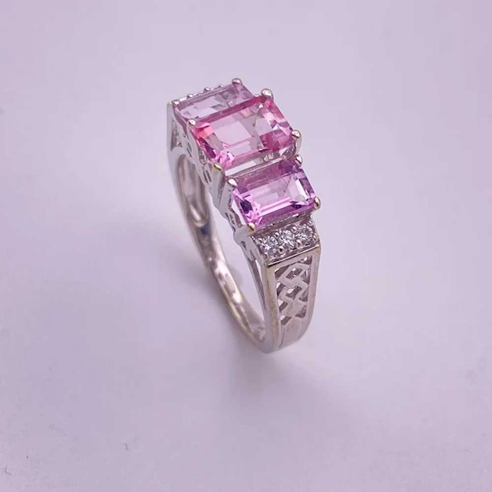 Diamond and Lab Pink Sapphire Estate Ring 2.84 Ca… - image 4