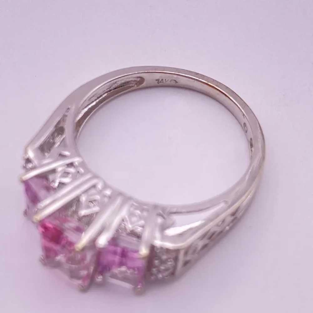 Diamond and Lab Pink Sapphire Estate Ring 2.84 Ca… - image 6