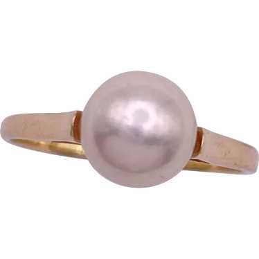 Classic Cultured Pearl Solitaire Ring 14K Gold 7 M