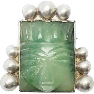 Vintage sterling silver green chrysoprase Aztec fa