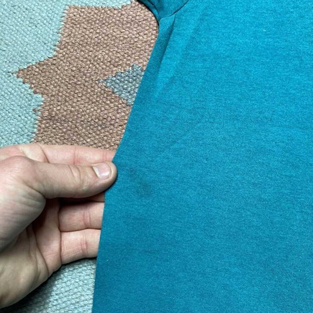Vintage 1980s pocket t shirt blank plain teal blu… - image 3