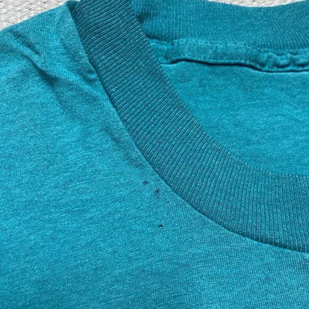 Vintage 1980s pocket t shirt blank plain teal blu… - image 7