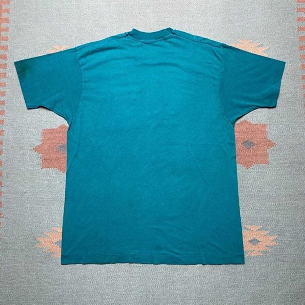 Vintage 1980s pocket t shirt blank plain teal blu… - image 8