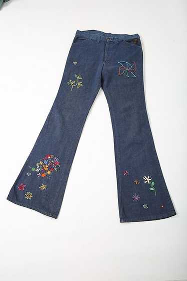 Vintage 70s Hand Embroidered & Beaded Jeans Select