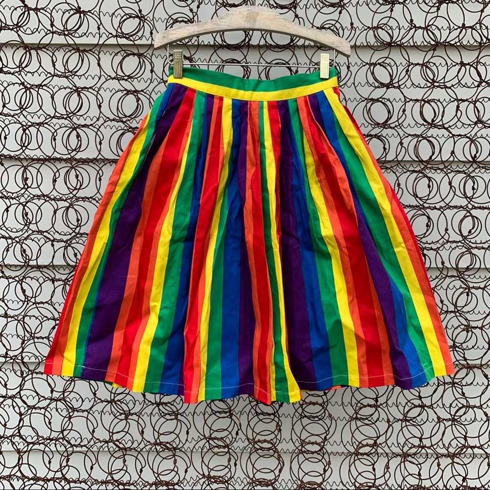 Vintage ModCloth Rainbow Pleated Full Skirt - image 1
