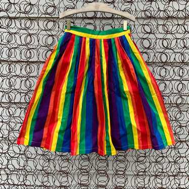 Vintage ModCloth Rainbow Pleated Full Skirt - image 1