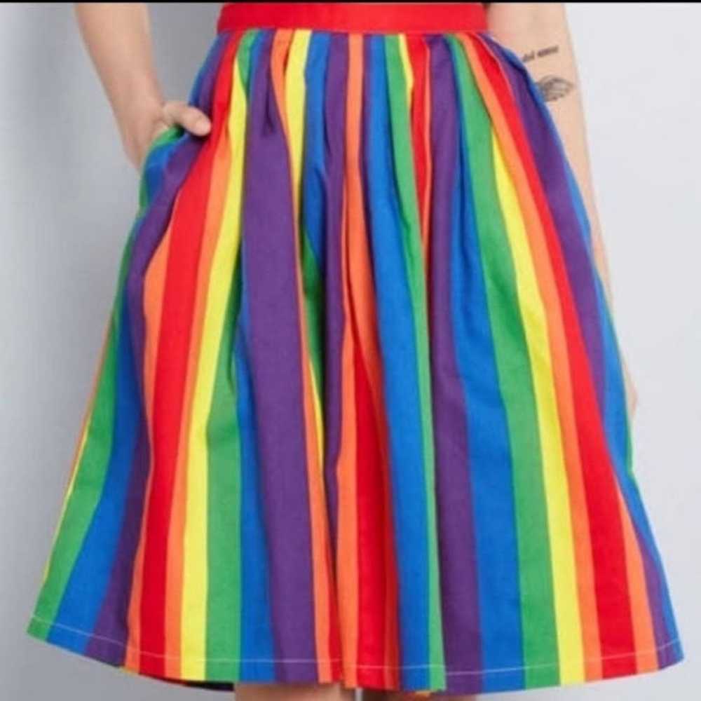 Vintage ModCloth Rainbow Pleated Full Skirt - image 5