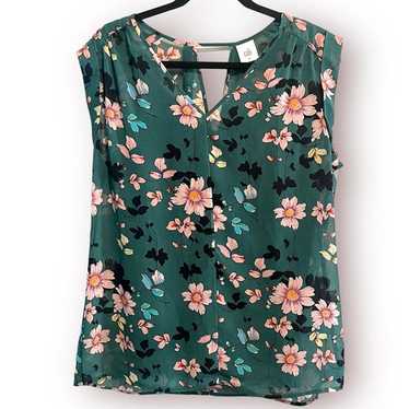 Cabi 3619 Green Floral Shadow Blouse Sheer with B… - image 1