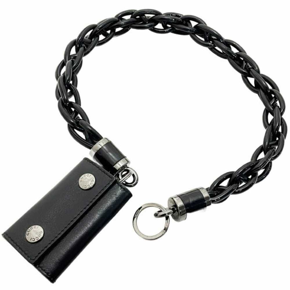 GUCCI keychain chain charm enamel black  key ring… - image 1