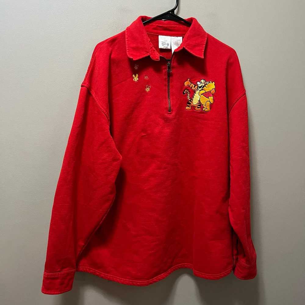 Disney Vintage Winnie The Pooh Quarter Zip Red Sw… - image 1