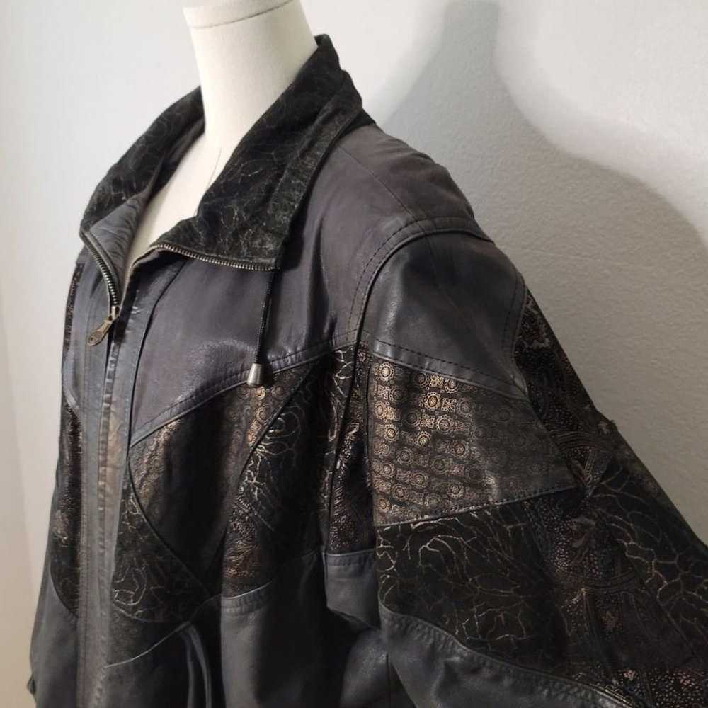 Vintage Winlit Black Leather Jacket with Gold Acc… - image 2