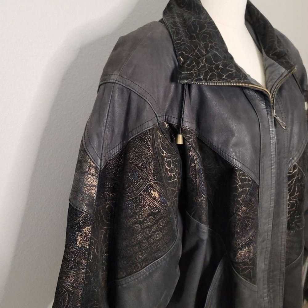 Vintage Winlit Black Leather Jacket with Gold Acc… - image 5
