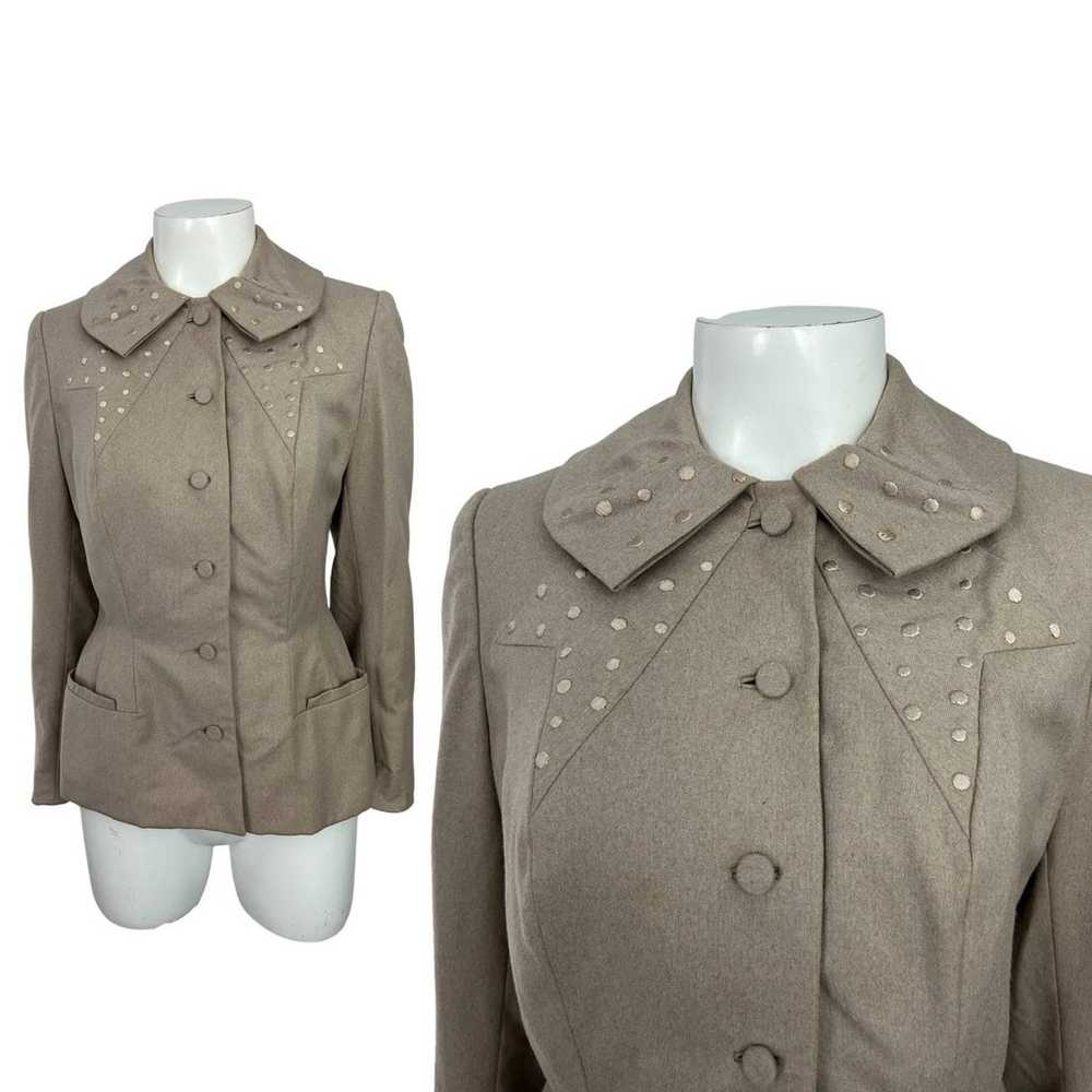 1940s Tan Polka Dot Embroidered Blazer Jacket Roc… - image 1