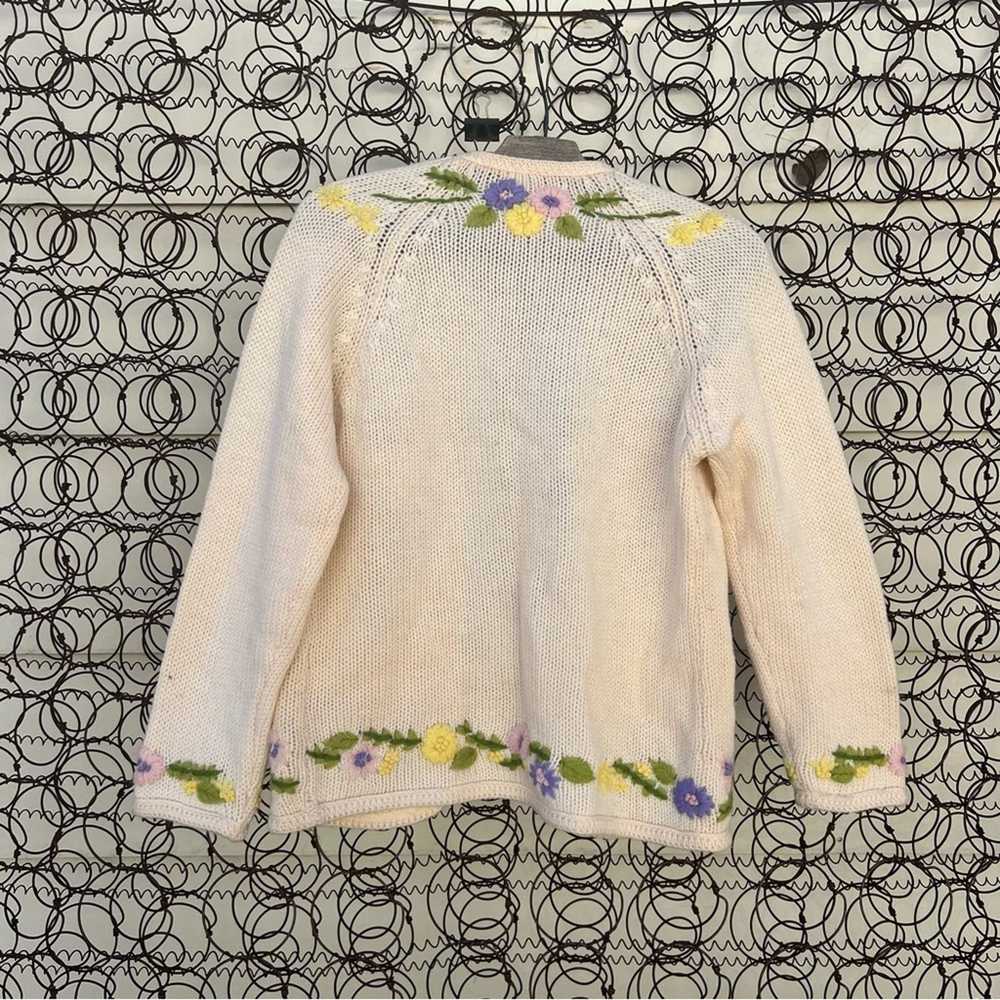 Vintage 60s embroidered floral wool cardigan swea… - image 4