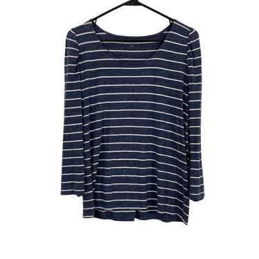 Loft Loft Womens Blue Striped 3/4 Sleeves Round N… - image 1