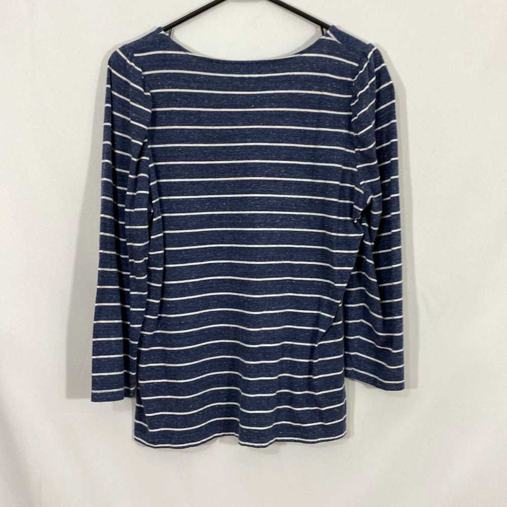 Loft Loft Womens Blue Striped 3/4 Sleeves Round N… - image 2