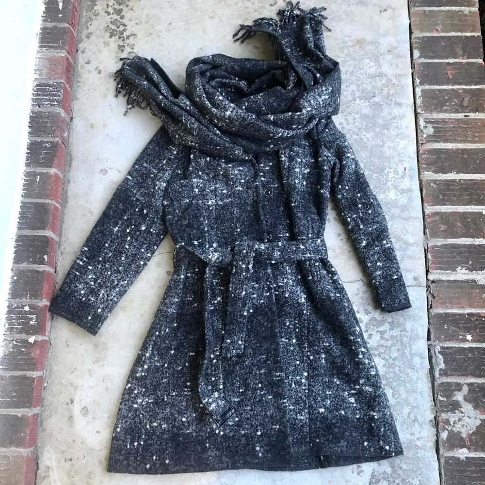 L Cole Haan wool belted scarf coat gray - image 2